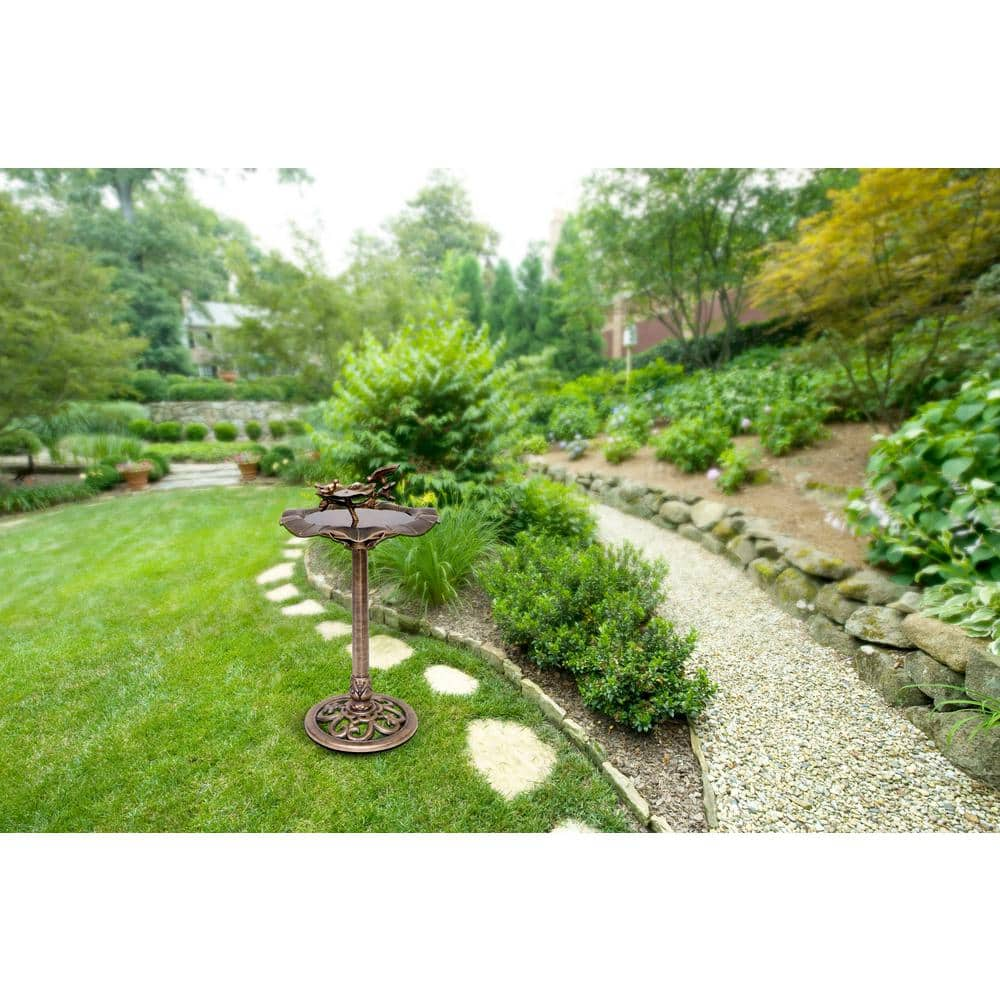 Alpine Corporation 34 in. Tall Pedestal Birdbath Fountain with Bird and Flower TEC380