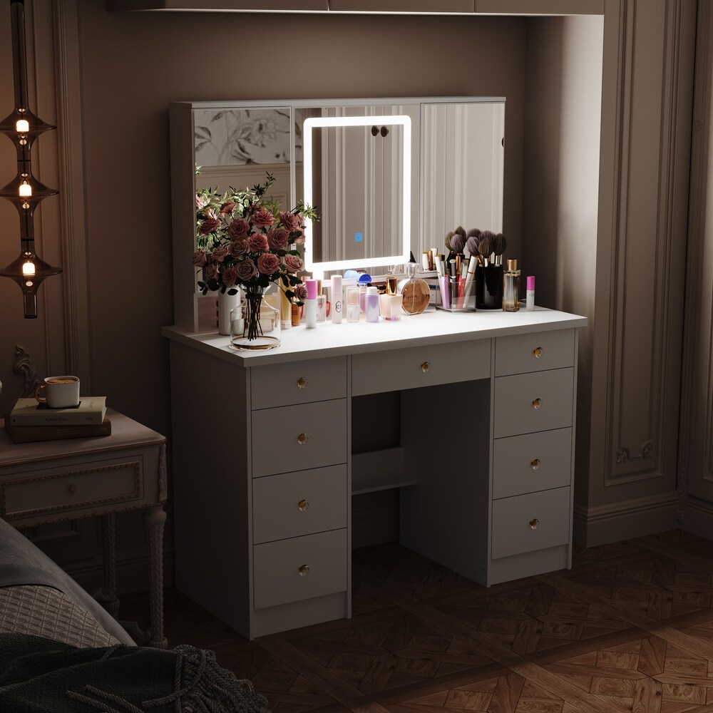 Makeup Vanity with 3 Color Lighted Mirror  Large Vanity Table Dressing