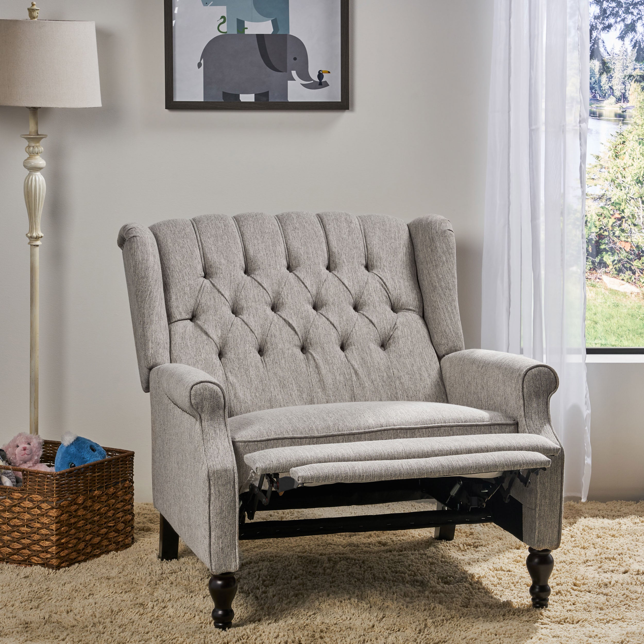 Salome Oversized Tufted Wingback Fabric Push Back Recliner