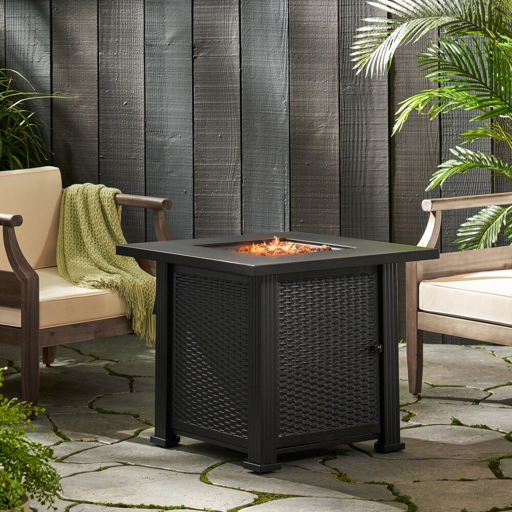 Grouse Outdoor Outdoor 40 000 BTU Iron Square Fire Pit  Black by Christopher Knight Home