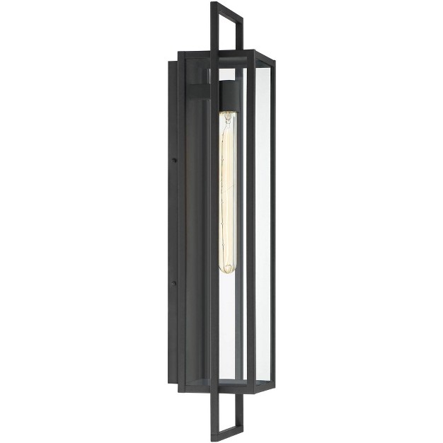 High Modern Outdoor Wall Light Fixture Mount Porch House Edison Bulb Textured Black Finish Metal Clear Glass Shade