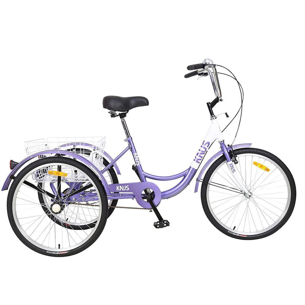 24 in. Purple Tricycle 3-Wheel Bike with Large Shopping Basket for Women and Men ZQ-W101952729