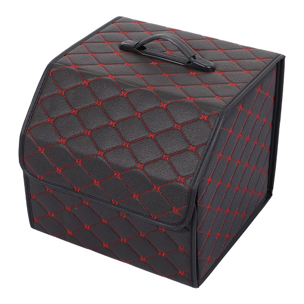 Unique Bargains Pu Leather Car Storage Bag Trunk Organiser Waterproof Foldable Boot Bag With Handle For Truck Suv Red Stitches Black