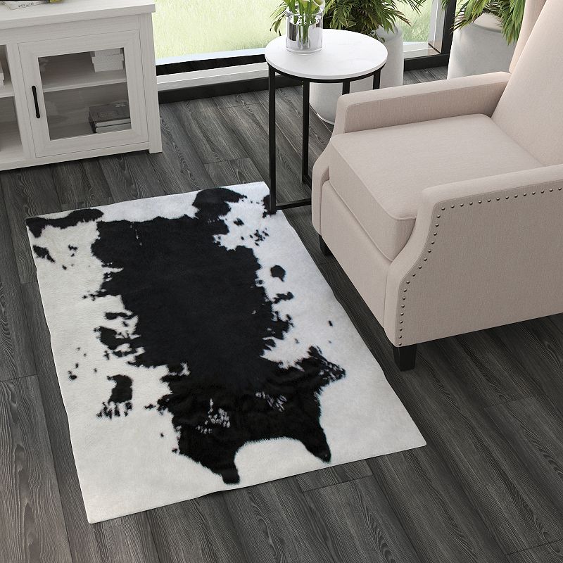 Masada Rugs Masada Rugs 3'x5' Faux Fur Cowhide Area Rug Mat in Black and White