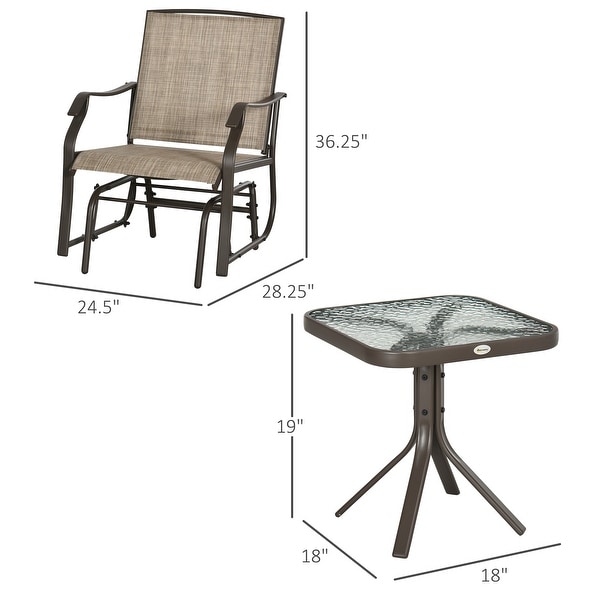 Outsunny 3 Piece Outdoor Glider Chair with Coffee Table Bistro Set，2 Patio Rocking Swing Chairs with Breathable Sling Fabric