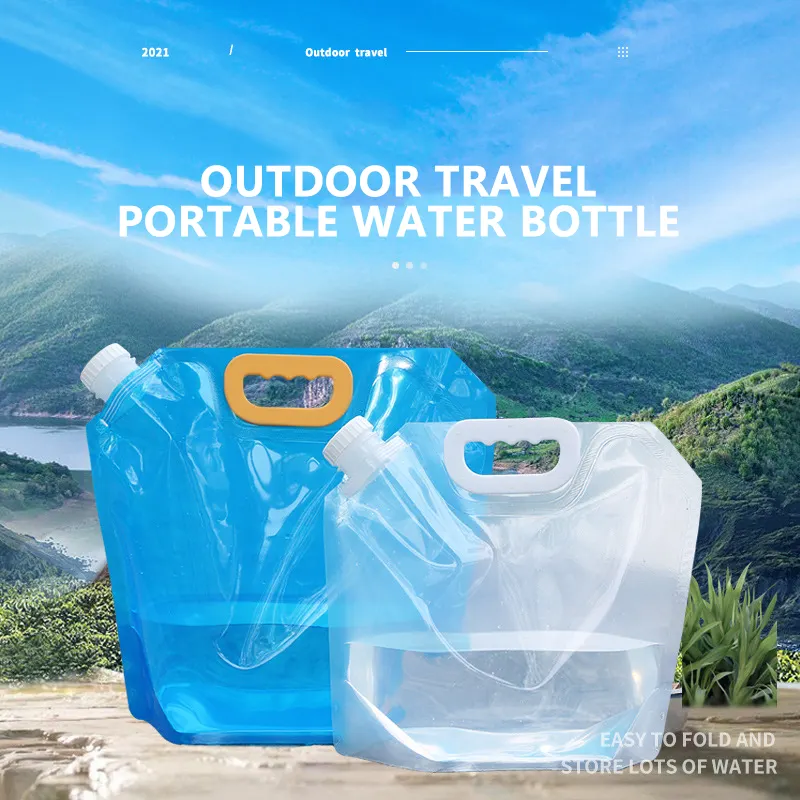 Thickened large capacity hiking water storage bag foldable portable plastic drinking water bag with straw