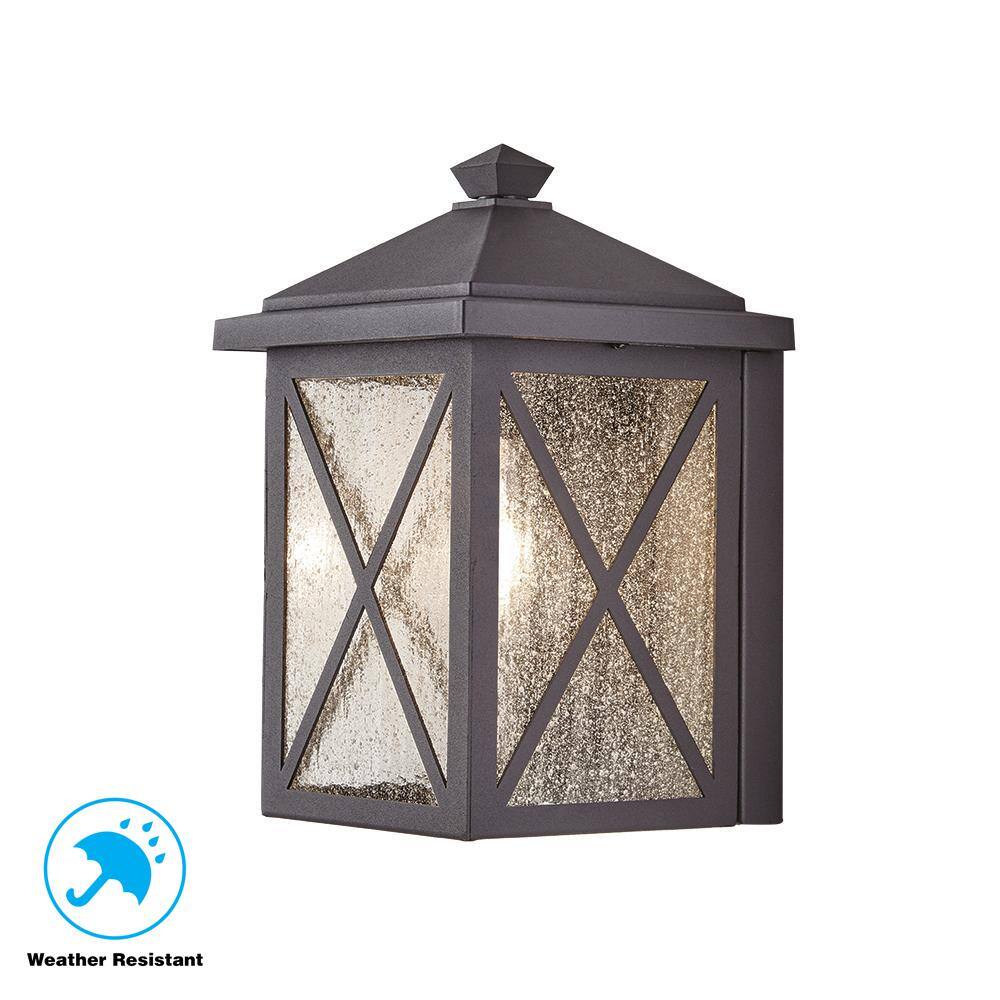 Home Decorators Collection Wythe 1-Light Black Small Outdoor Wall Light Fixture with Seeded Glass JL160811-S