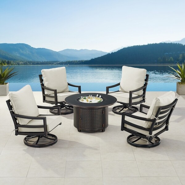 Black Aluminum Fire Table Set with Four Club Chairs