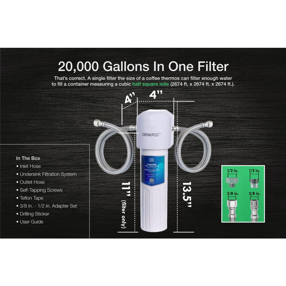 DRINKPOD 20000 Gal. Under Sink Water Filtration System High Capacity with Multi Stage Filtration System DPWF20K