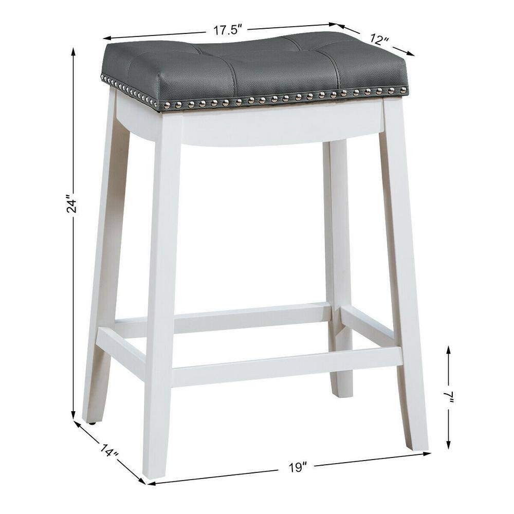 FORCLOVER 24 in. White and Gray Backless Wooden 24 in. Nailhead Bar Stools with Padded-Seat (Set of 2) W275-H65HWH