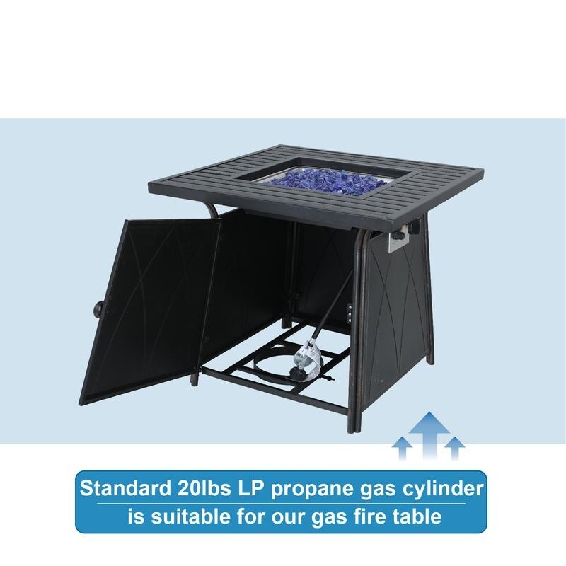 Gas Fire Pit Table  28 Inch 50 000BTU Progane Fire Pits Table with Blue Fire Glass and Lid  Black