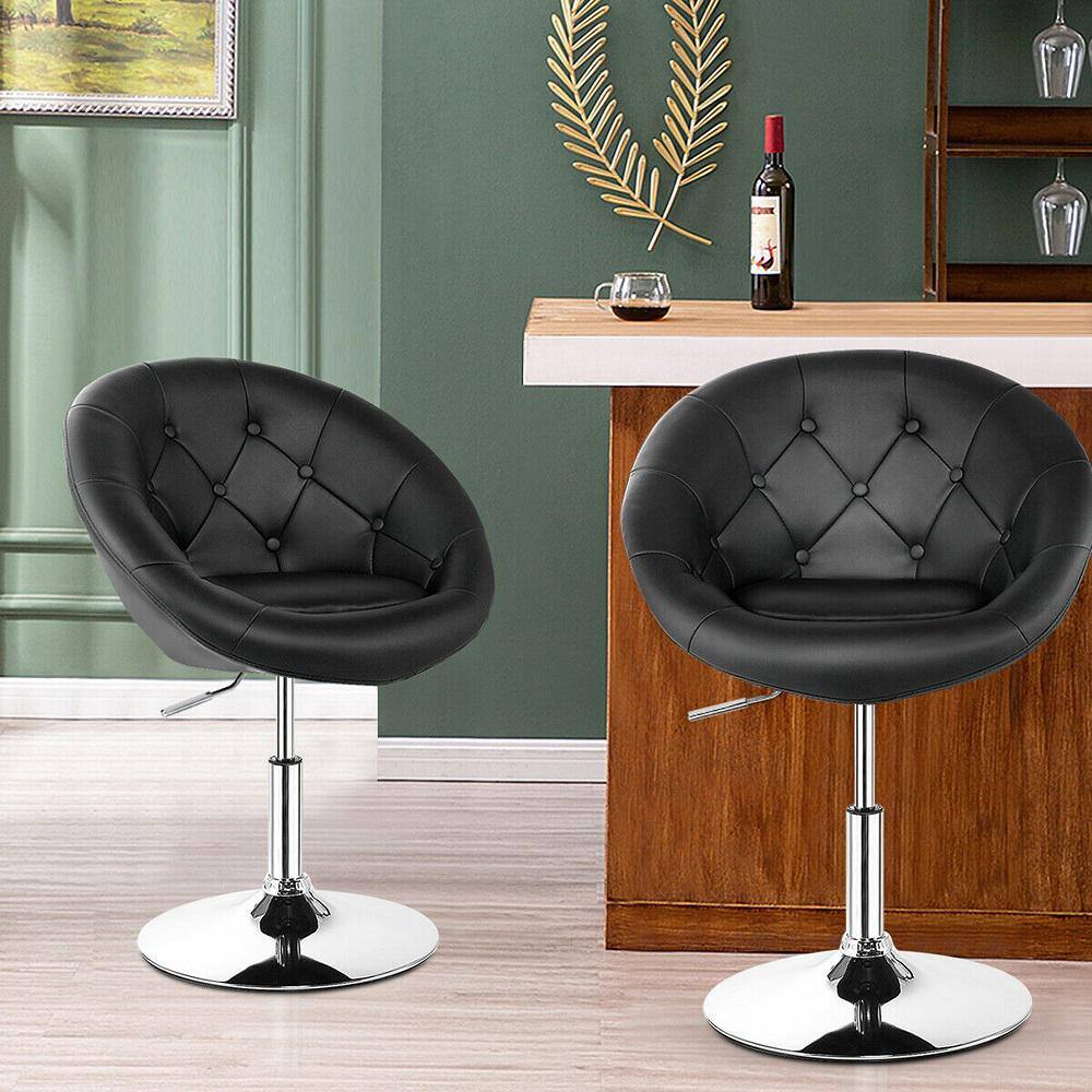 Gymax 36 in. H Swivel Bar Stools Low Back Metal Height Adjustable Round Tufted Back Bar Chairs Black (Set of 2) GYM05657