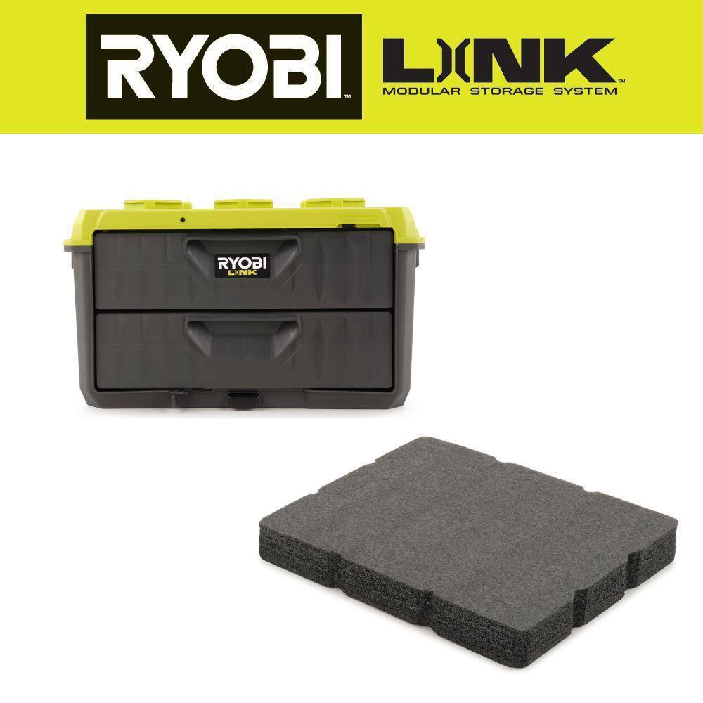 RYOBI LINK 2-Drawer Modular Tool Box with LINK Drawer Tool Box Customizable Foam Insert STM301-STM311