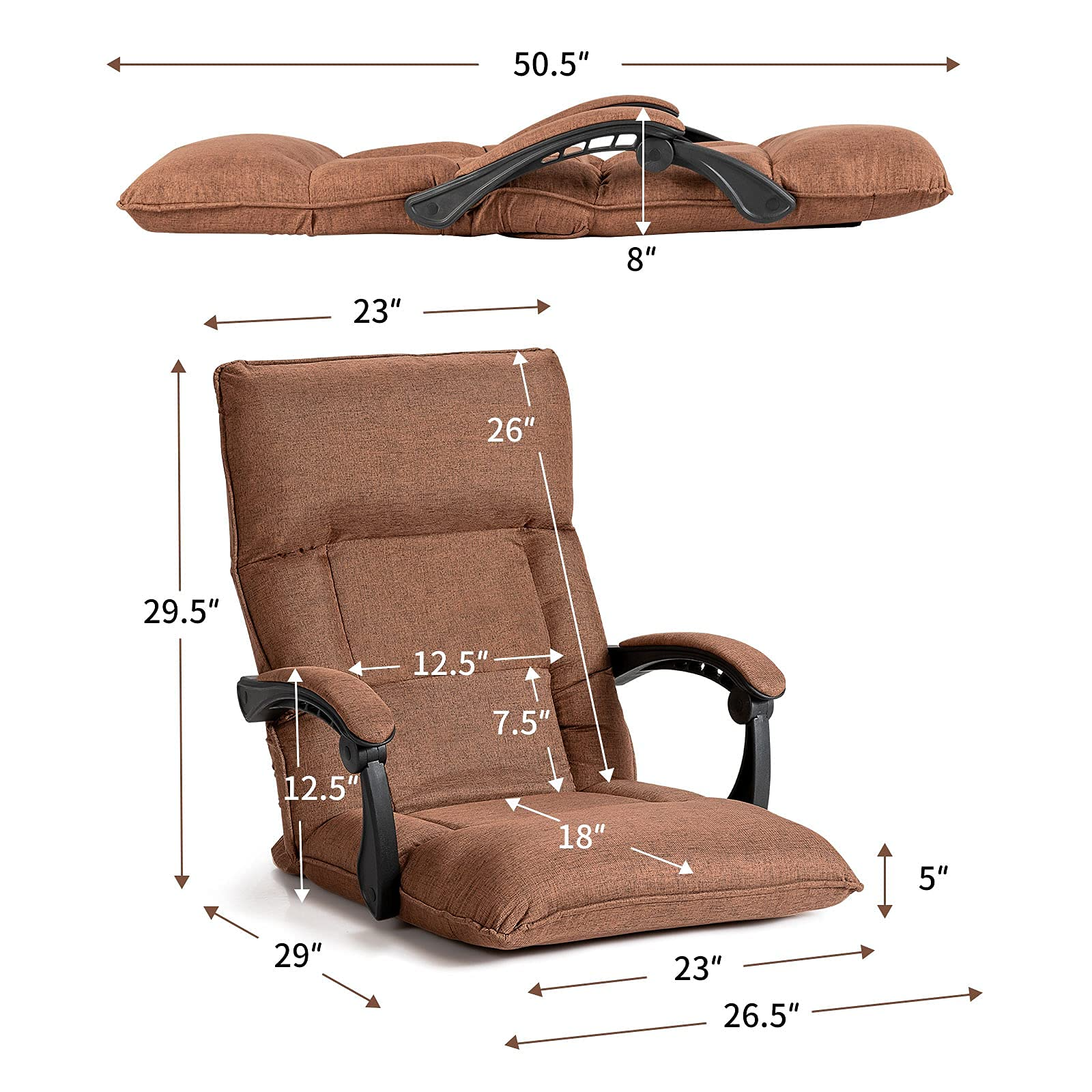 Giantex Adjustable Floor Chair Lazy Sofa Chair 14-Position Adjusting Backrest Headrest Waist Pillow