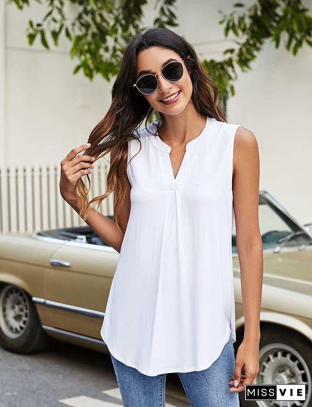 Summer Pleated Sleeveless Shirt