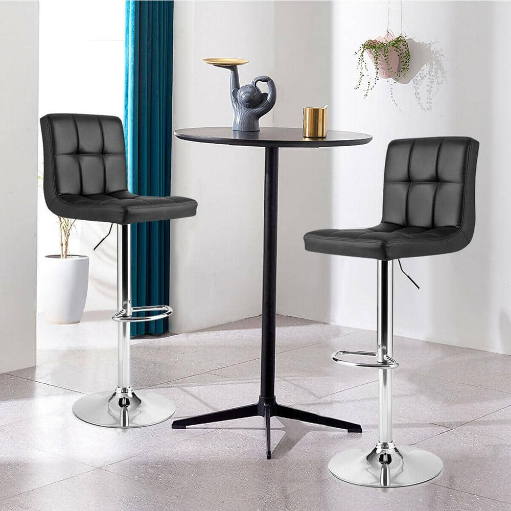 Costway Black Adjustable Armless PU Leather Bar Stool Swivel Kitchen Counter Bar Chair HW65633BK