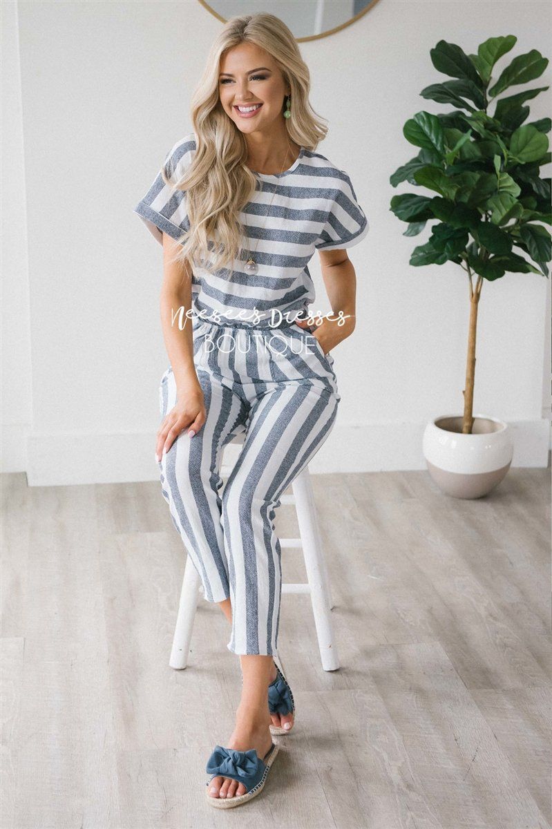 Dusty Navy Striped Jumpsuit