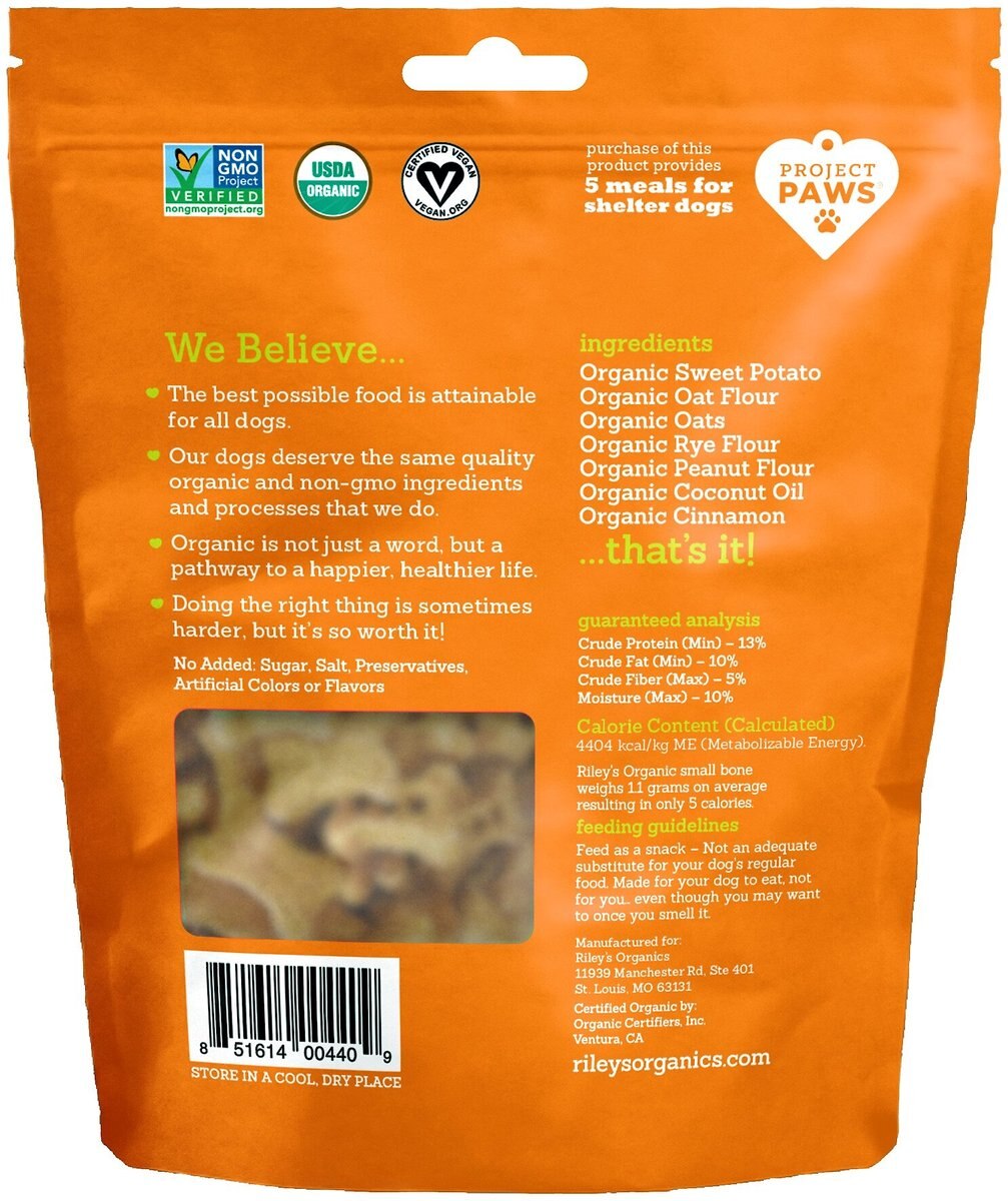 Riley's Organic Sweet Potato Recipe Biscuit Dog Treat， 5-oz bag