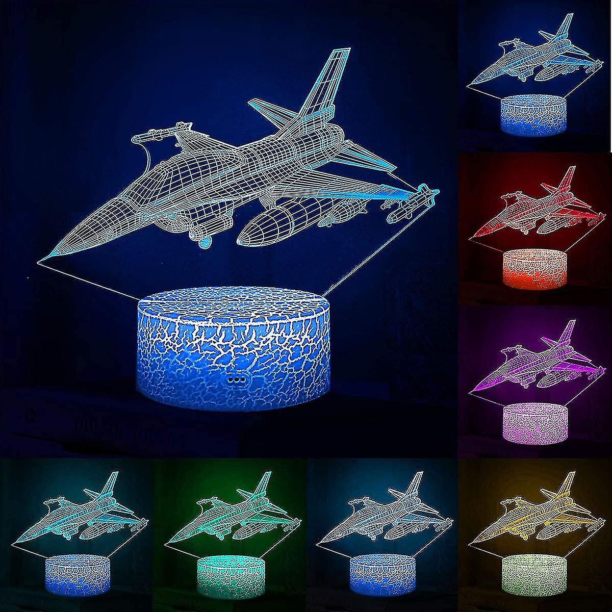 Night Lights For Kids Plane Aircraft Airplane 3d Night Light Bedside Lamp Fighter Toy Light 7 Colors Changing With Remote Control Best Christmas Gifts