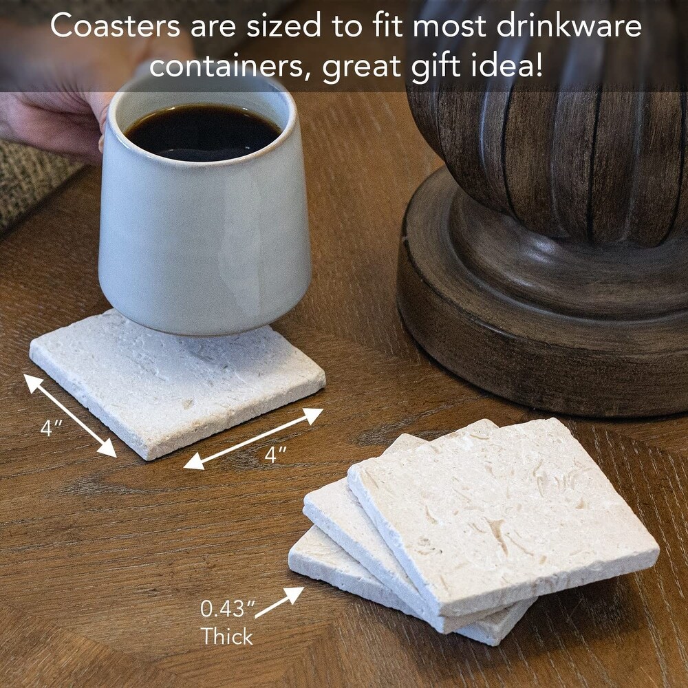 Natural Shell Stone 4 Pack Absorbent Stone Coasters with Protective Cork Backing Manufactured in The USA