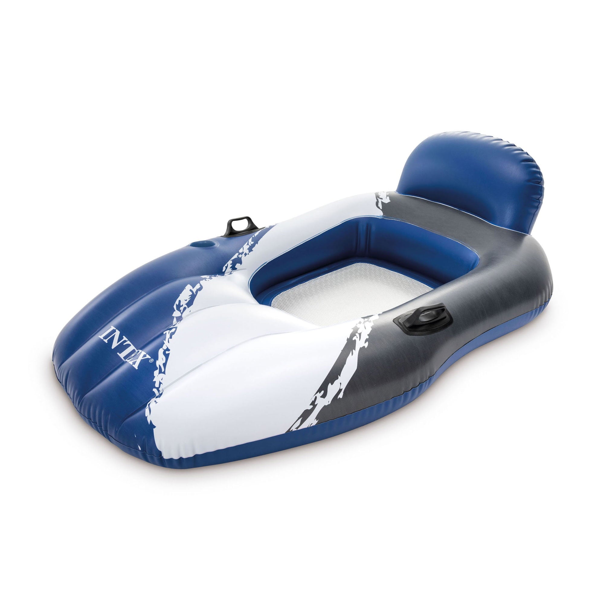 Intex Floating Mesh Lounge Chair Pool Float Lounger w/ Cupholder, Blue & White