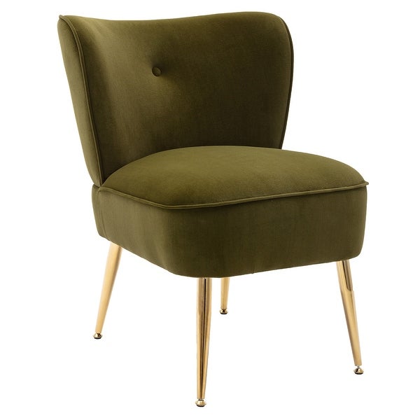 Modern Velvet Side Tufted Wingback Accent Leisure Chair with Ginger Fabric Upholstered Seat and Gold Metal Legs