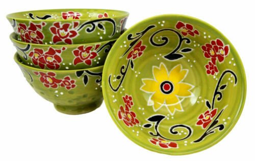 1 Luxury Ottoman Style Textured Dining Bowls Set of 4 Sunflower Green Tapestry EBR02