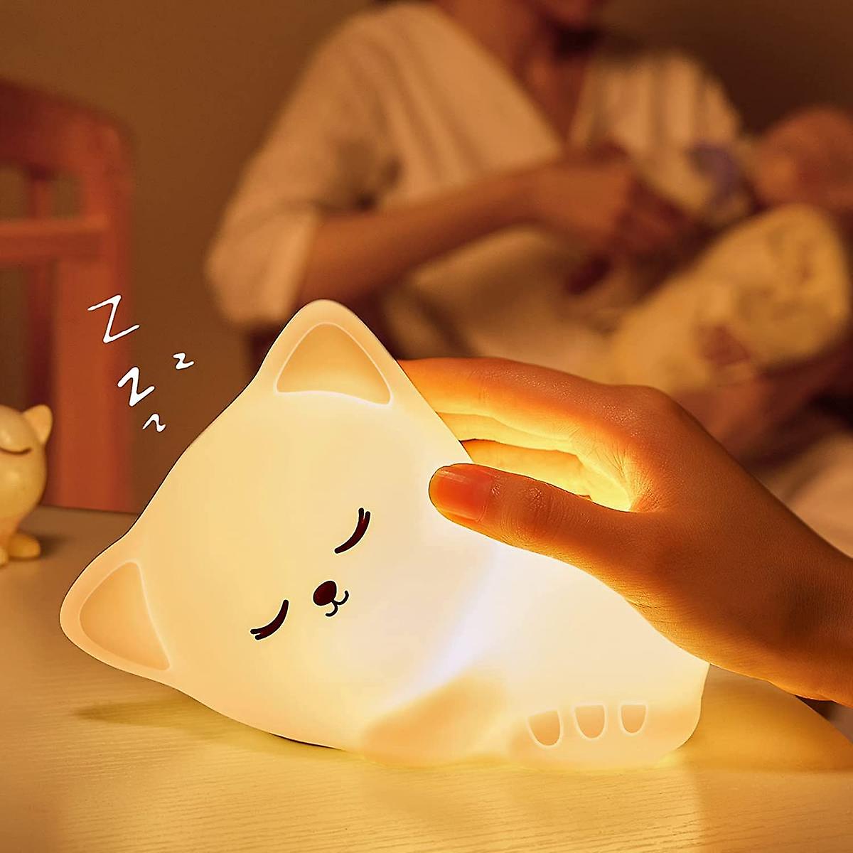 Cute Cat Night Light Kids， 7 Colour Changing Baby Night Lights， Help Sleep Bedside Lamps， Rechargeable Protable Nightlight  Girl Room Decor