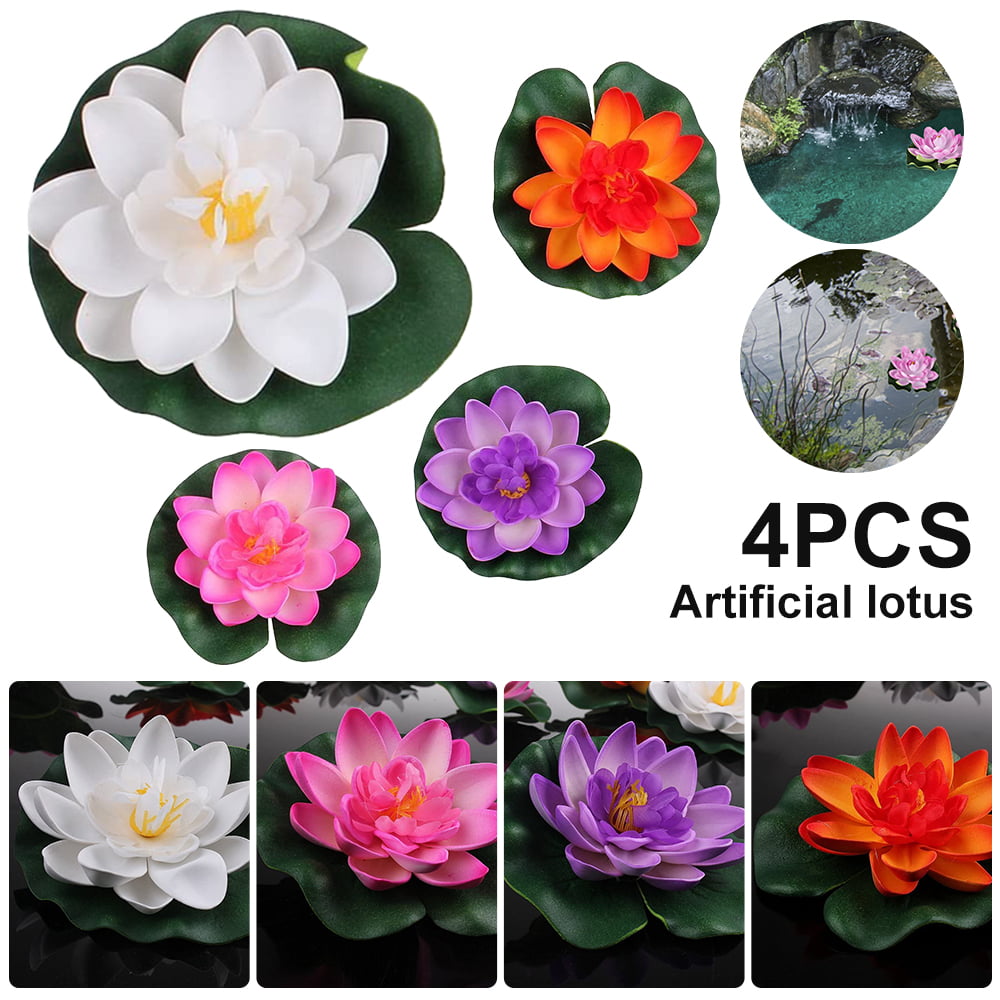 Willstar 4PCS Water Feature Artificial Floating Lotus Flowers， Pond Planter Realistic Water Lily Flower/Lotus Ornaments for Garden Pond Aquarium Fish Tank Decoration