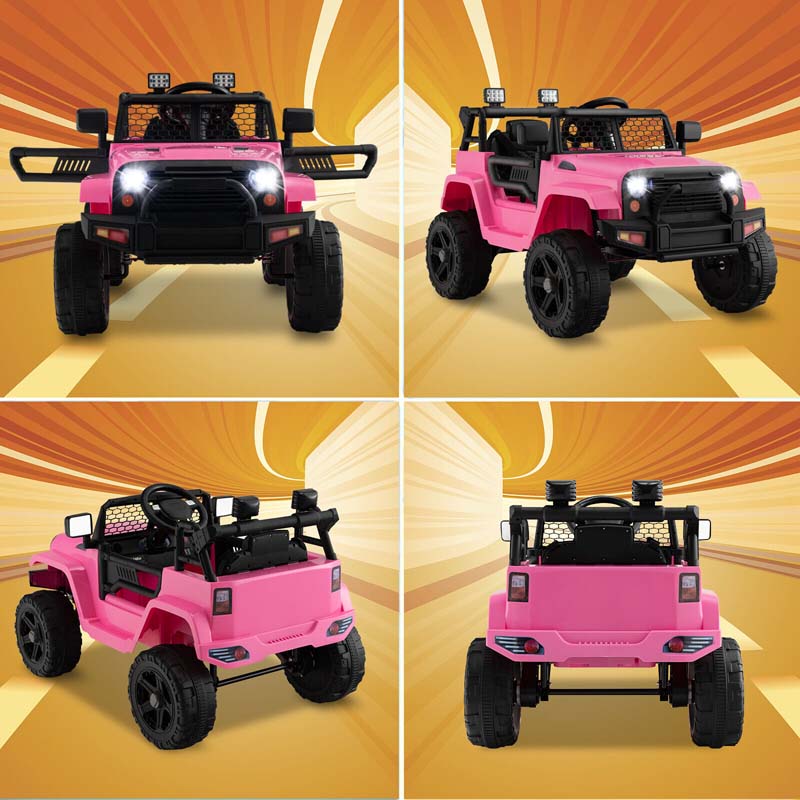 12V Kids Ride On Truck Car Battery Powered Electric Vehicle RC with Mesh Windshield & Bright Headlights