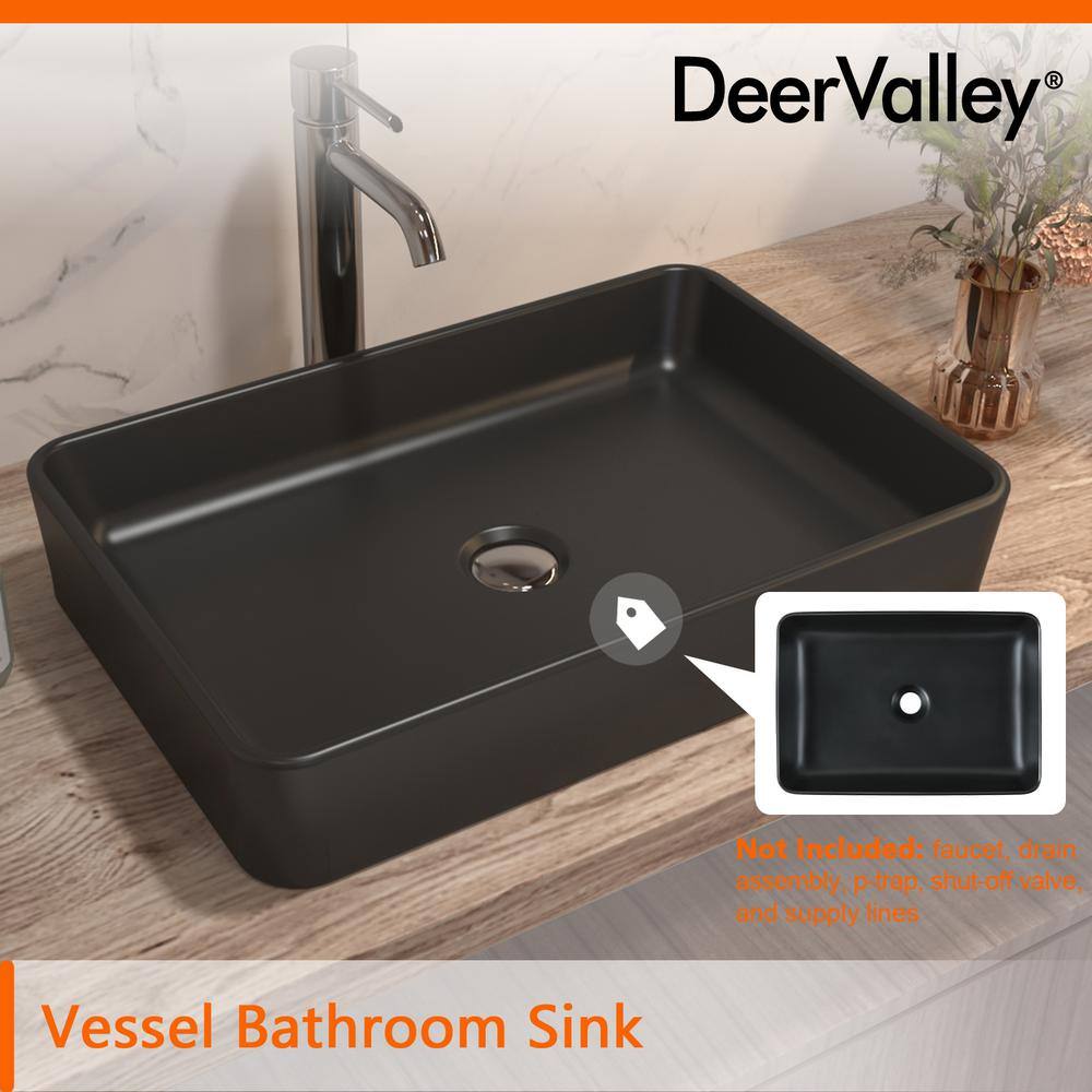 DEERVALLEY DeerValley Ally Black Ceramic Rectangular Vessel Bathroom Sink Not Included Facuet DV-1V0010