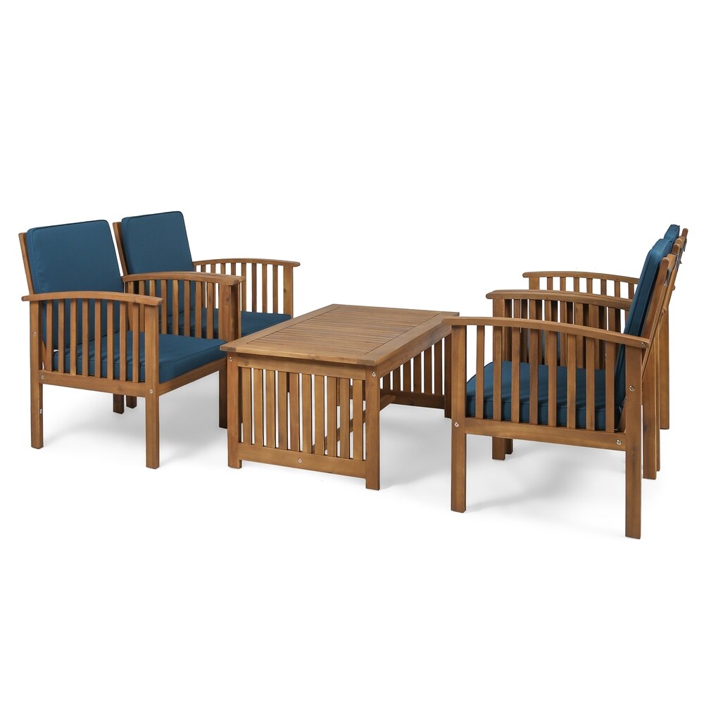 Carolina Outdoor 4 Seater Acacia Wood Club Chairs with Coffee Table by Christopher Knight Home