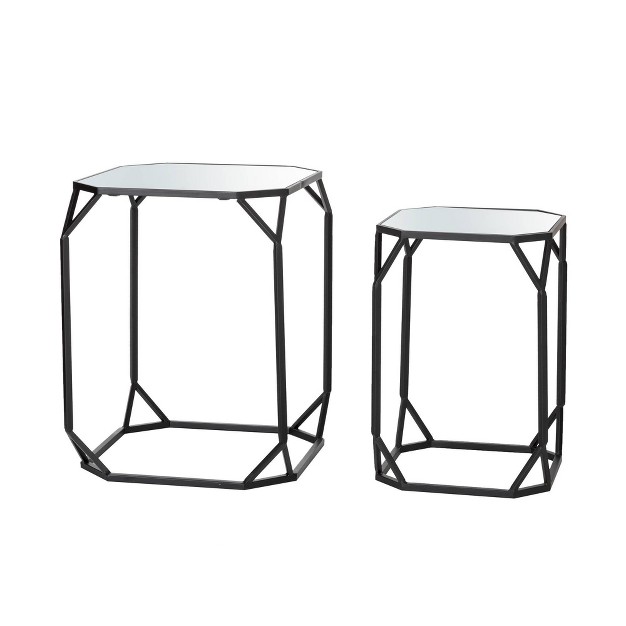 21 75 quot Metal With Glass Accent Tables Black Glitzhome