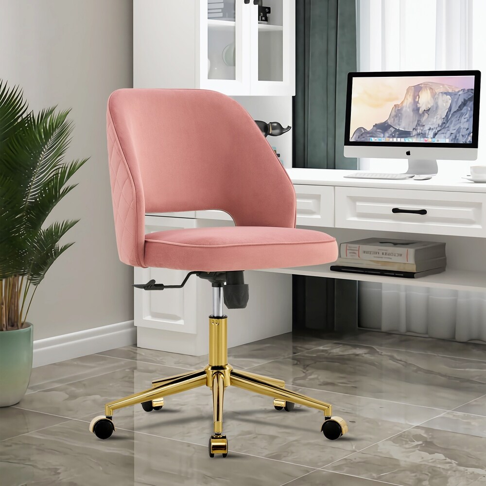 Velvet Office Chairs  Adjustable 360 °Armless Swivel