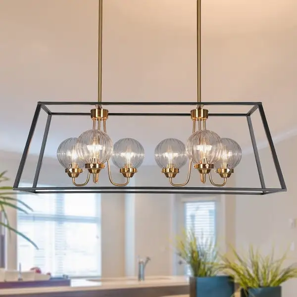 Modern Glam 6-Light Black Gold Geometric Chandelier Kitchen Island Lights - 33