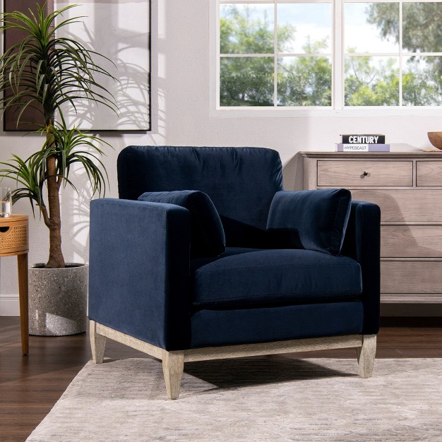 Modern Farmhouse Arm Chair Dark Navy Blue Performance Velvet