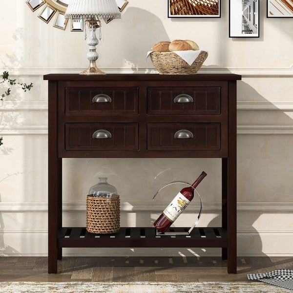 Sideboard Console Table with Four Drawers and Bottom Shelf for Living Room， Entryway， Hallway