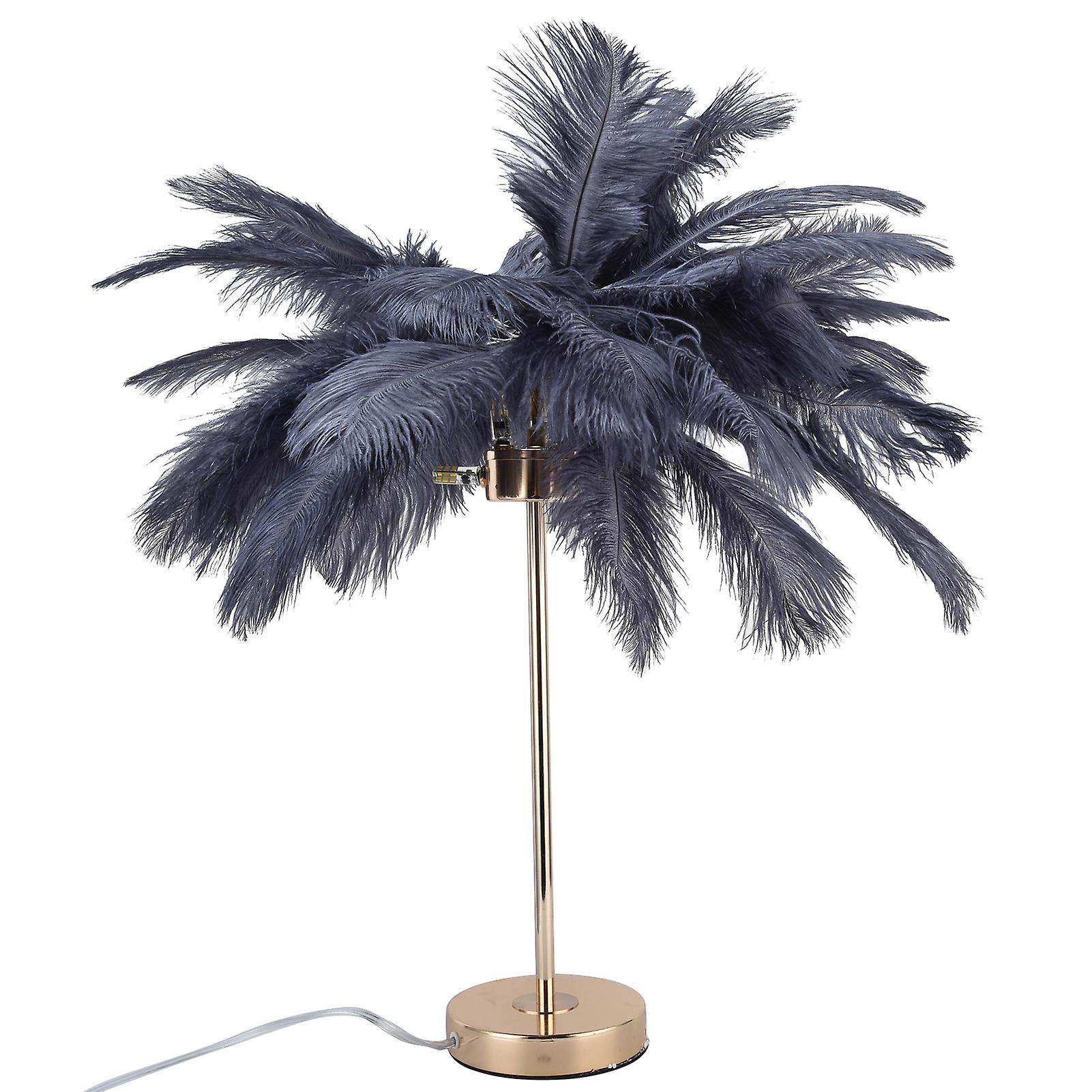 G4 Ostrich Feather Table Lamp Night Light Bedside Light Decoration Lamp For Bedroom Wedding Roomgray Uk Plug 230v