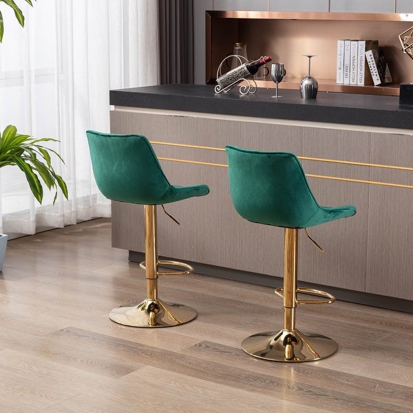 Set of 2 Bar Stools，with Chrome Footrest and Base Swivel Height Adjustable