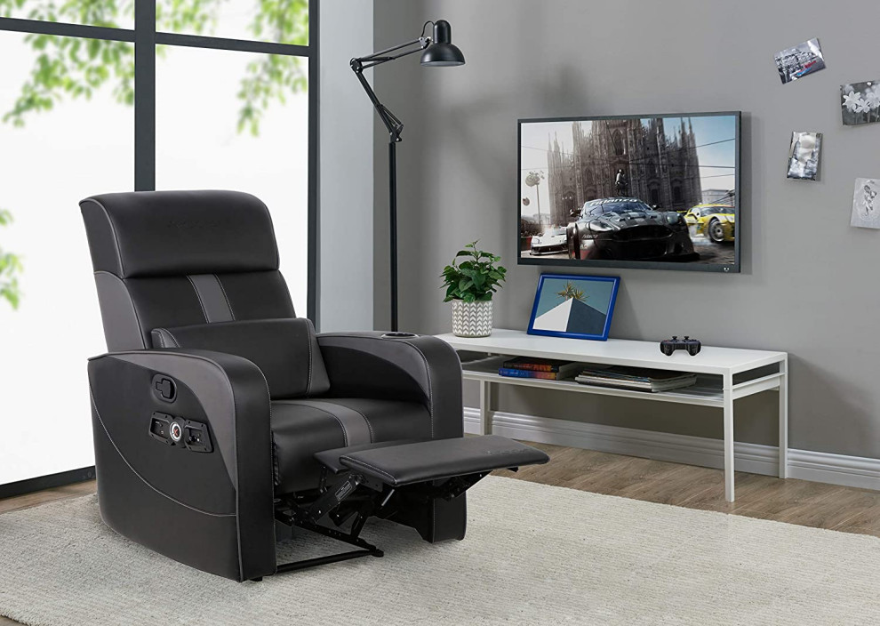 Unique Recliner  Padded Faux Leather Seat With Headrest Mounted Speaker  Black   Contemporary   Recliner Chairs   by Declusia  Houzz