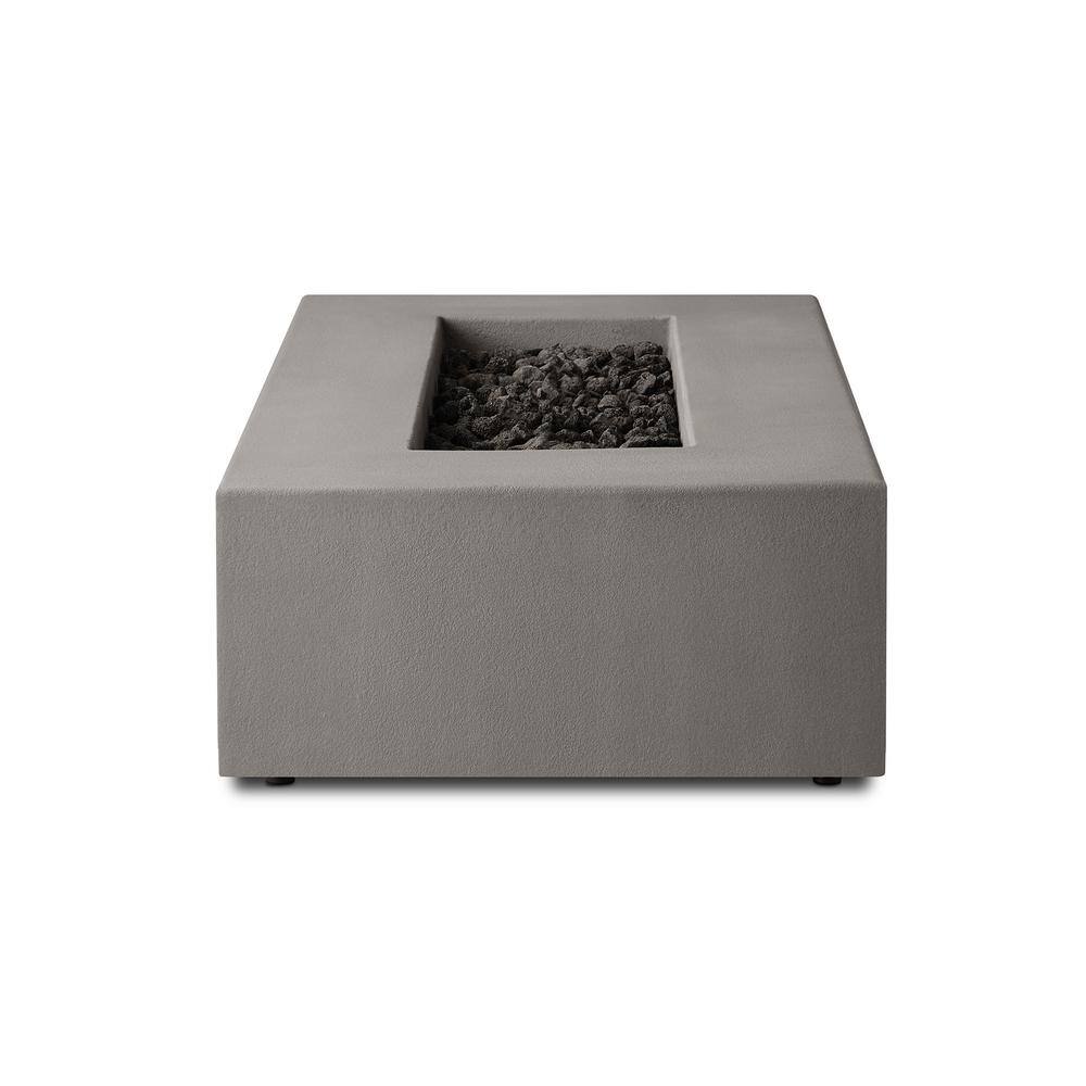 JENSEN CO Matteau Low 60 in. L x 12 in. H Outdoor Rectangular Concrete Composite Propane Fire Table in Flint with Vinyl Cover 143LP-FLNT