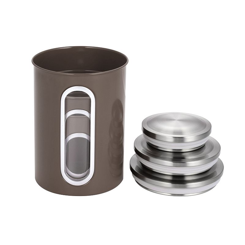 3 Piece Stainless Steel Canister Set in Brown Finish