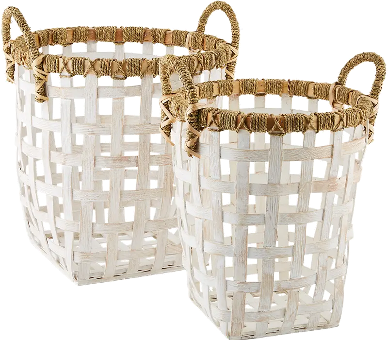 15 Inch White Rattan Basket with Handles