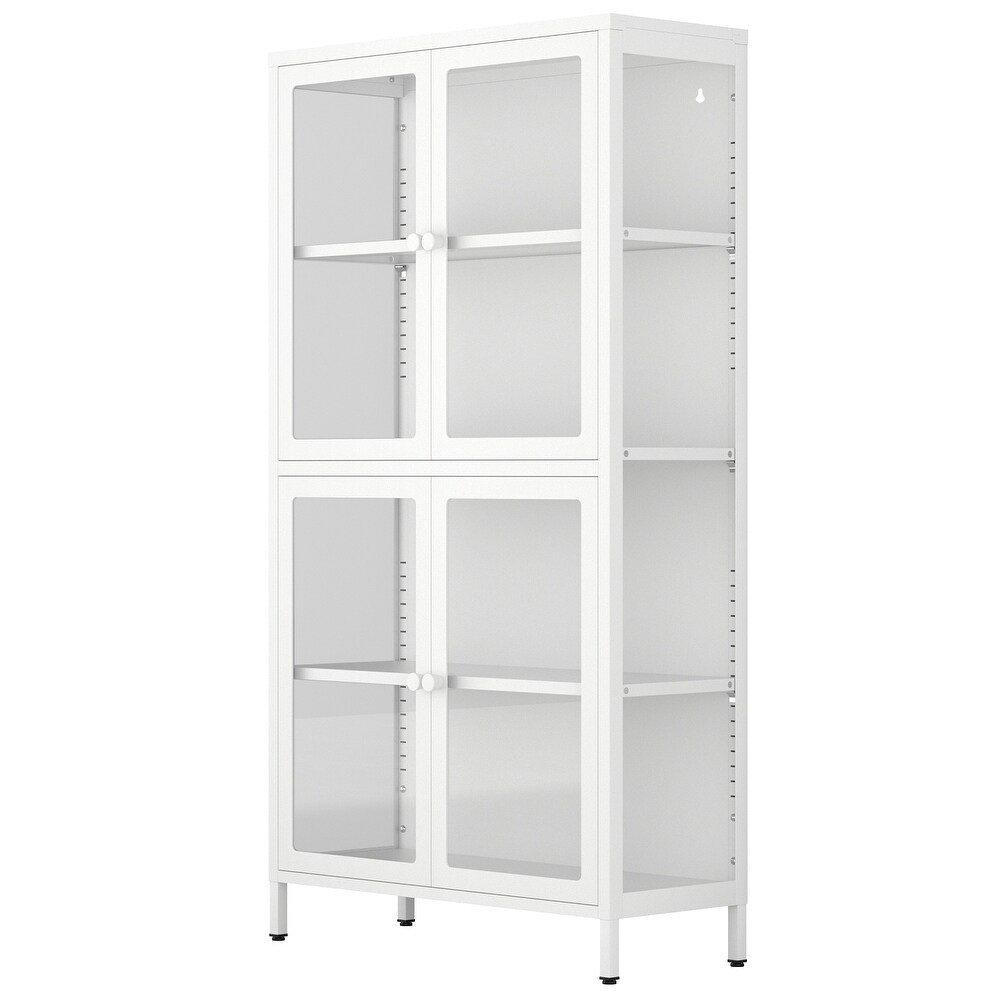 Four Glass Door Storage Cabinet with Adjustable Shelves and Feet Cold Rolled Steel Sideboard Furniture