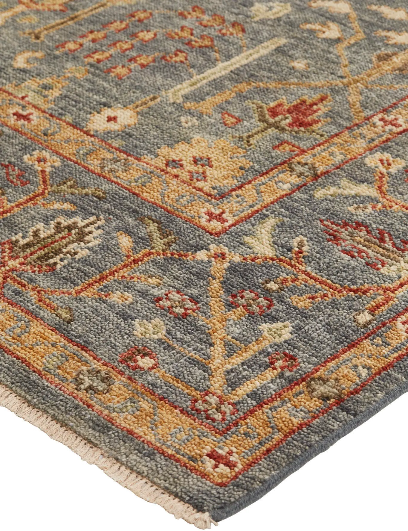 Carrington 6 x 9 Blue and Rust Border Area Rug