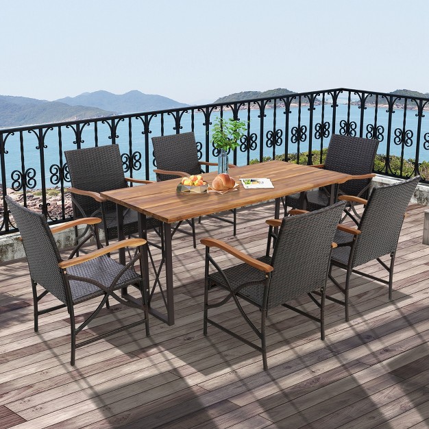 Costway 2 4 Pcs Patio Pe Wicker Dining Chairs With Soft Zippered Cushions Armchairs Balcony