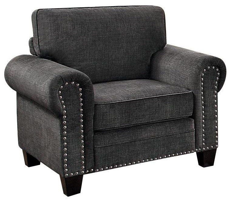 2 Piece Chermire Nail Trimmed Love Seat and Chair  Dark Gray Fabric   Transitional   Living Room Furniture Sets   by AMOC  Houzz