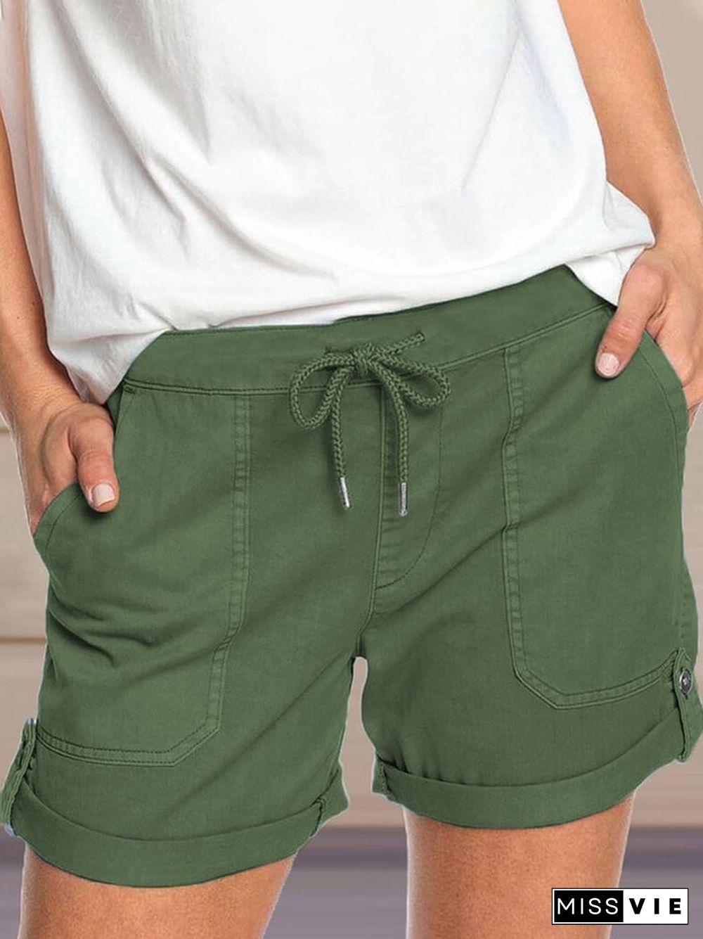 Women's Casual Solid Color Cargo Shorts