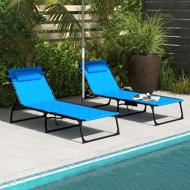 Outsunny Folding Chaise Lounge Set With 5 level Reclining Back Outdoor Lounge Chairs With Padded Seat Blue