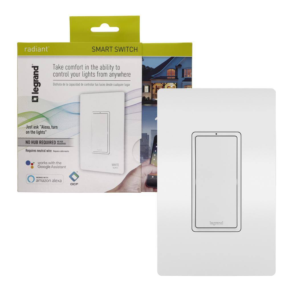 Legrand radiant Smart 15 Amp 120-Volt Single-Pole3-Way Wi-Fi Rocker Light Switch White WWRL10WHCCV2